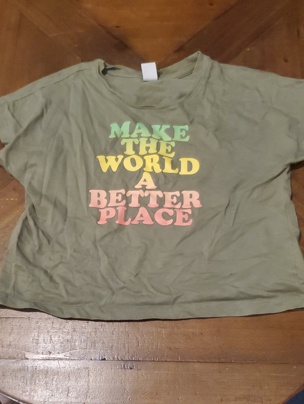 POPSUGAR Olive Green Tee with Pink, Yellow & Green Lettering